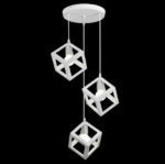 Lampadario moderno a 3 luci colore bianco– Attacco E27, cavi regolabili, design geometrico in metallo