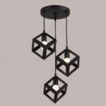 Lampadario moderno a 3 luci colore nero – Attacco E27, cavi regolabili, design geometrico in metallo