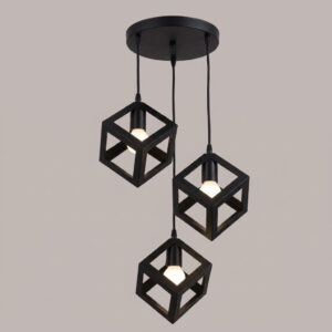 Lampadario moderno a 3 luci colore nero – Attacco E27, cavi regolabili, design geometrico in metallo