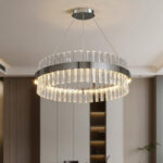 Lampadario LED A Sospensione Anello In Cristallo E Acciaio Satinato 92W – Ø 60cm CCT